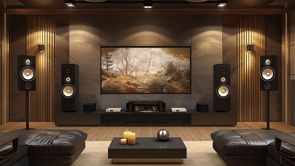 photo of a home surround system setup