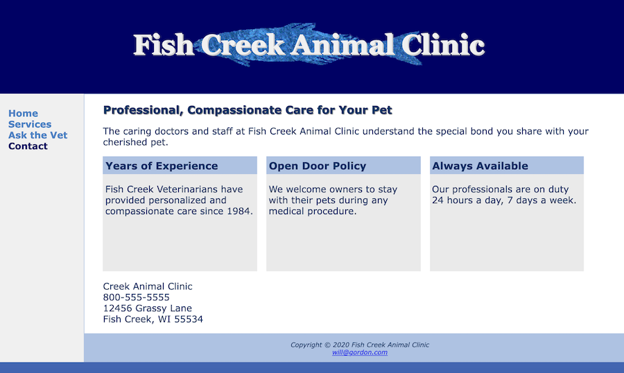 Fish Creek Animal Clinic website screenshot