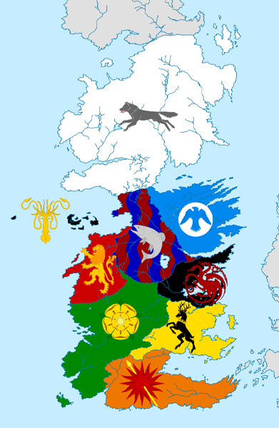 map of houses of Westeros