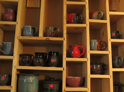 mugs on shelves