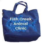 Tote bag with Fish Creek Animal Clinic text and logo image
