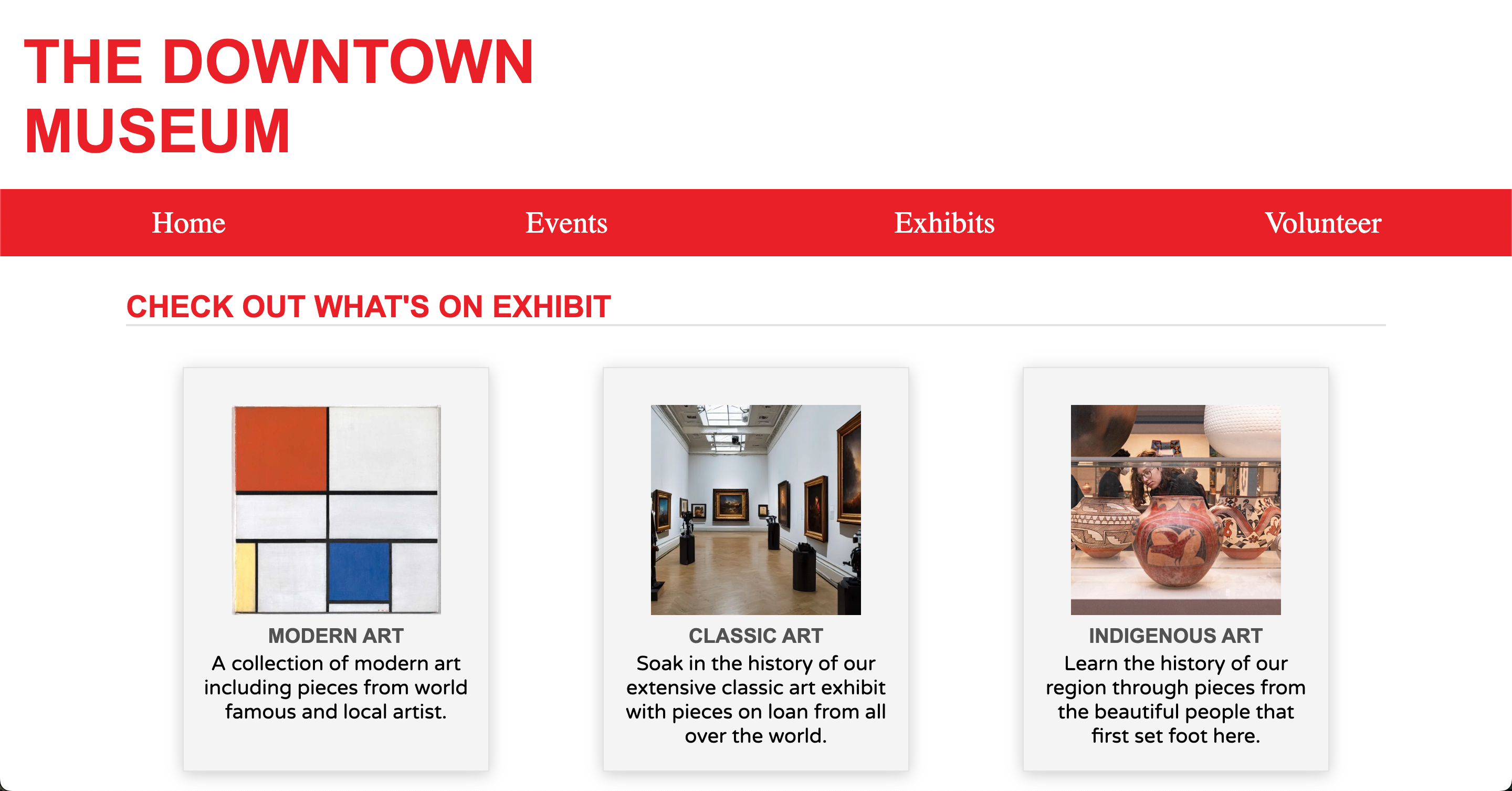 Downtown museum homepage